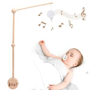 Baby Crib Mobile Arm Wooden Holder 30 inch Beech Hangers with Rotating Music Box Nursery Decor Attachment Safe Anti Slip Set (Wooden Baby Mobile Holder)