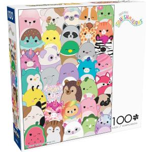 Buffalo Games - Squishmallows Buddies 100 Piece Jigsaw Puzzle, Family Puzzle Ages 6+, Made in USA, Recycled Premium Board, Full-Color Poster