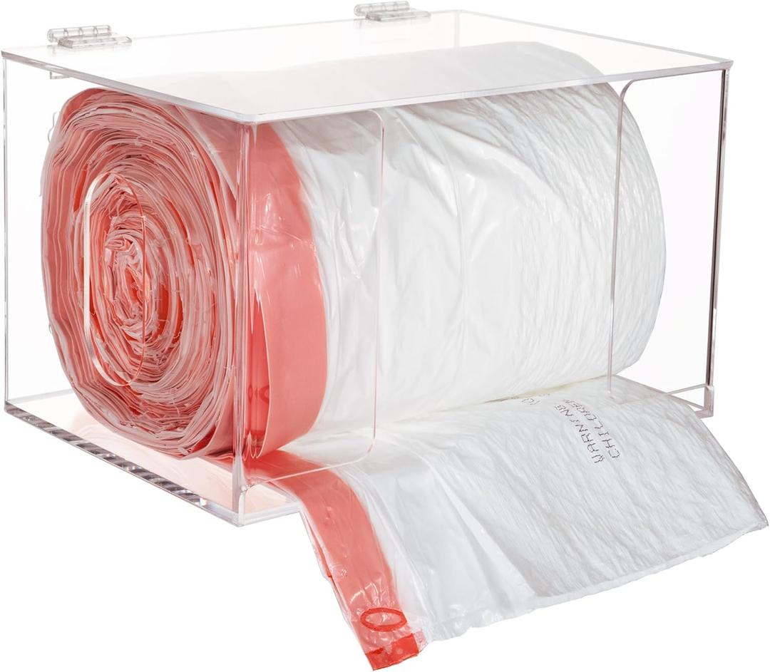 Extra Large Trash Bag Holder Dispenser with Lid, Wall Mount Acrylic Garbage Bag Dispenser Under Sink for Laundry Room Organization and Storage, Fit Costco Kitchen Trash Can Liner Bags, Clear