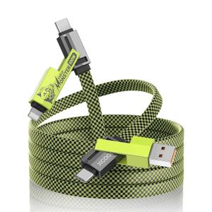 4-in-1 USB-C Cable (6ft), 100W USB-C Charger Cable with Hook-and-Loop Fastener and Cable Management, USB-C Cable/Fast Charging for MacBook, iPad, iPhone, Samsung, Green
