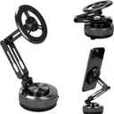 Extended Long Metal Arm Magnetic Car Phone Mount with Strongest Suction Cup, 360 Adjustable Universal Dashboard Windshield Holder for All iPhone Android Cell Phones, Heavy Duty for Car Truck SUV