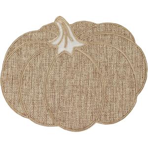 Feuille Fall Placemats Set of 4  Pumpkin Placemats for Thanksgiving Halloween Natural Color, Polyester Harvest Placemats for Fall Autumn Decorations