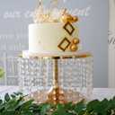 LANLONG Cake Stand for Dessert Table 12 Inch Gold Crystal Pendants Metal Cake Stand Serves as A Round Dessert Cupcake Display Plate for Table, Wedding, Party, Event (Medium)