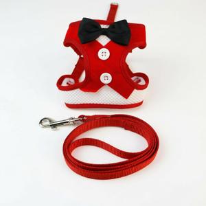 Cat Harness and Leash Set with Bow Dress Overlay, Size S Red, Adjustable Straps and Quick-Release Buckle, Outfit for Daily Walks and Photos