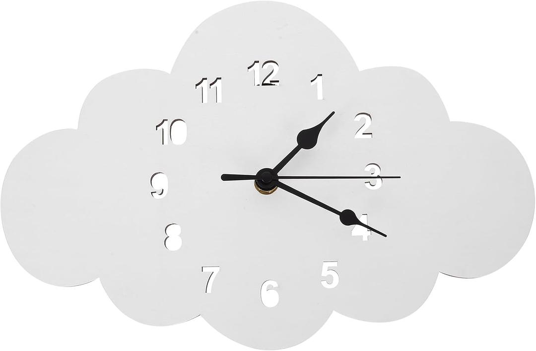 VOSAREA Cloud Shaped Silent Wall Clock Wooden Wall Clock for Nursery Kids Room