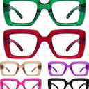 Eyekepper Women's Reading Glasses Metalless Screwless Spring Hinges 6 Pack Ladies Oversized Square Thick Frame Readers +1.25