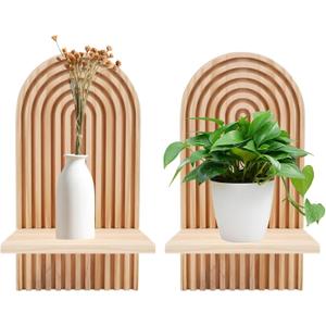 2 Pcs Boho Wooden Rainbow Wall Shelves,Floating Shelves for Wall, Rainbow Arch Boho Floating Shelves Bohemian Rainbow Hanging Shelf Wall Mount Book Shelf,Modern Boho Wall Shelf for Bathroom Decor