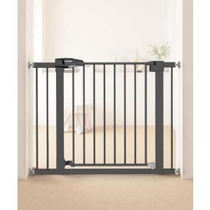 Baby Gate for Stairs, 29.5-40.5" Dog Gate for Doorways, Walk Thru Auto Close Metal Child Gate for The House, Stairs and Doorways, Pressure Mounted Pet Gate for Dog Indoor (Black)