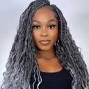 Goddess Box Braids Crochet Hair for Women 18 Inch 8 Packs Boho Crochet Box Braids with Curly Ends Bohemian Pre-looped Crochet Braiding Hair Extensions(18inch,1B/Gray)