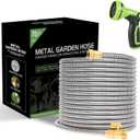 Metal Garden Hose 75 ft Water Hose 304 Stainless Flexible Lightweight Outdoor Yard Strong Durable Heavy Duty Hose Pipe with 10-Way Nozzle Solid 3/4" Brass Connectors No Kink Leakproof Outside