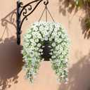 Artificial Hanging Flowers for Outdoors, 4 PCS 600 Blooms UV Resistant Morning Glory Faux Silk Vines, No-Odor Realistic Fake Plants for Garden Planter Porch Patio Decoration, White