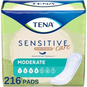 TENA Incontinence Pads, Bladder Control & Postpartum for Women, Moderate Absorbency, Regular Length, Sensitive Care - 216 Count
