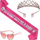21st Birthday Sash for Women - 3Pcs 21 & Hot Buy Me a Shot Satin Sashes with Silver Foil, Tiara and Glasses Set, Girls 21st Birthday Night Party Accessories Twenty One Bday Favors