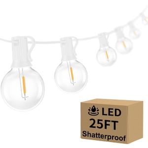 Bosceos Outdoor G40 LED Globe String Lights 25FT Dimmable Shatterproof Waterproof Patio Lights with 12+2 Bulbs Connectable Commercial Hanging Light for Patio Balcony Backyard Party (White Wire)