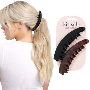 Kitsch Banana Clip  Retro 80s Style Hair Clips for Women, Secure & Durable No Crease Banana Clips for Styling, Ponytails & Updos | Ideal Gifts for Women  Black & Tort, 2pc Set