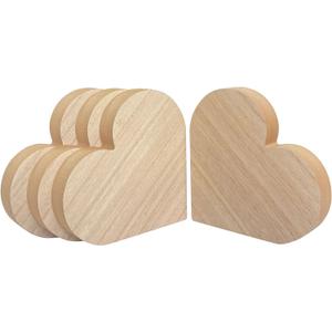 4 Pack 6 Inch Thick Wood Heart Wooden Block Unfinished MDF Wood Heart Signs Tabletop for Crafts Mother's Day Memorial Sign (6x6x1 in)