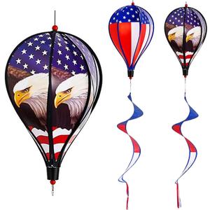 2 Pack 43-Inch Patriotic American Flag & Eagle Hot Air Balloon Wind Spinner Twister, Outdoor Hanging Windmill Decor for Garden Lawn Yard, Fourth of July, Memorial Day, and Veterans Day Decorations
