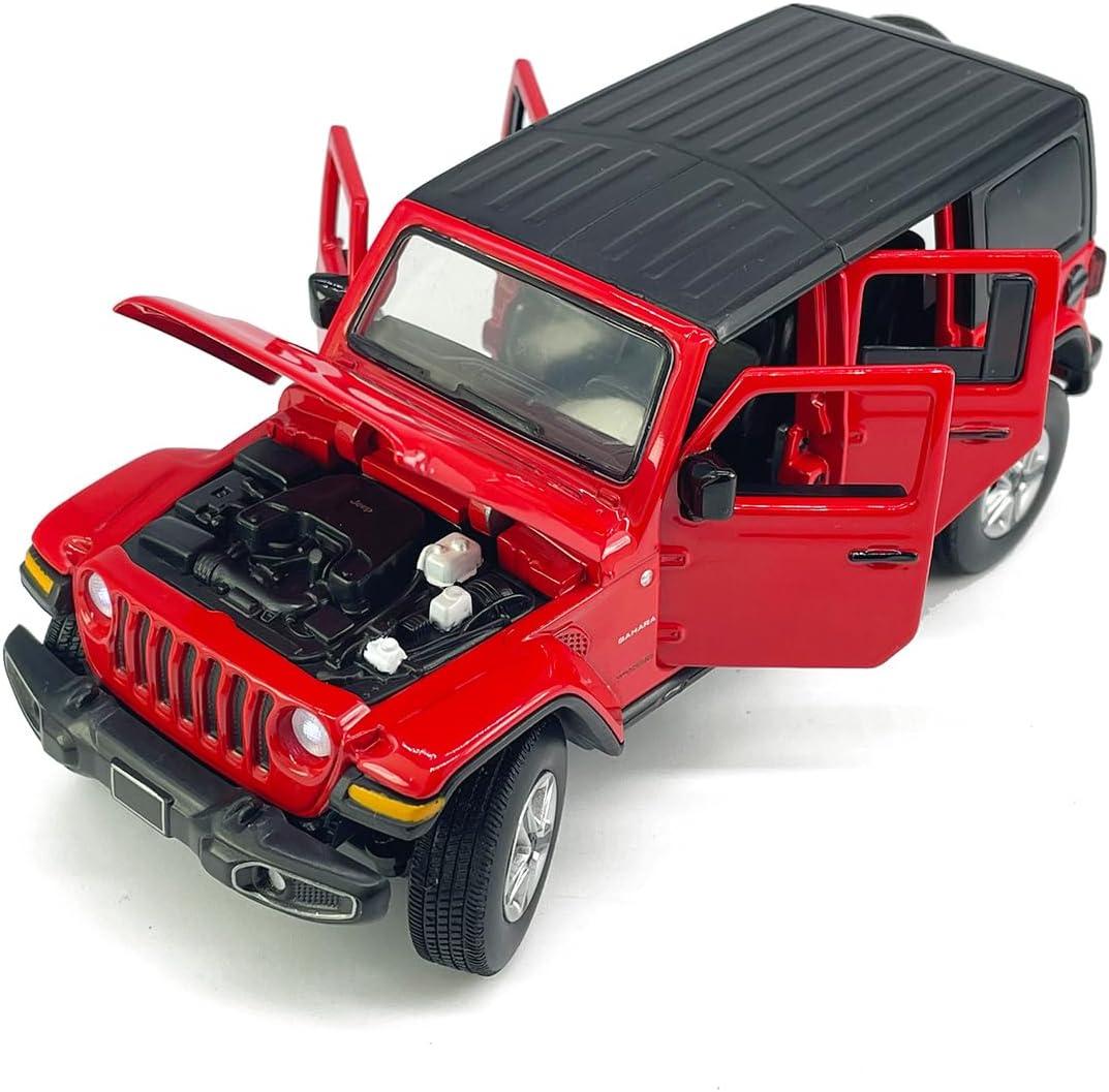 4 Door Wrangler Sahara Hard Top SUV Model Car Diecast Toy Cars 1/32 Scale Metal Vehicle Children's Die-cast Vehicles, Doors Open, Light Sound, Toys for Boys Gifts Kids Adults Men Collection, Red