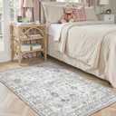 Floral Machine Washable Rug Grey White, 3x5 Rug Non Slip Soft Bedroom Rugs for Entryway Dorm, Ultra-Thin Rugs for Bedroom Stain Resistan(3 x 5, Grey White)