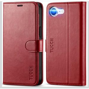 TUCCH Case Wallet for iPhone 16e, [RFID Blocking] PU Leather Stand Folio Cover with 4 Card Slots [TPU Protective Interior Shell] Magnetic Flip Case Compatible with iPhone 16e 5G 6.1", Dark Red