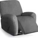 Recliner Chair Covers 4 Piece Stretch Couch Covers Recliner Slipcovers Couch Furniture Protector with Stripe Jacquard Sofa Cover Washable for Pets (Dark Grey) (1 Seater)