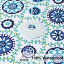 misaya Round Fitted Tablecloth with Elastic Edge, 100% Waterproof Oil Proof Plastic Table Cover, Vinyl Flannel Backed Tablecloth Fits 36"-44" Round Tables for Dinner, Outdoor, Picnic, Navy Mandala