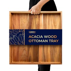 Comfify Extra Large (22") Square Premium Acacia Wood Ottoman Tray with Handles - Use for Serving Food in Style for Dinner, Breakfast, Snacks, BBQ, Entertaining Guests & More - Brown