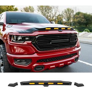 3Pcs Hood Protector with LED Light Compatible with 2019-2026 Dodge RAM 1500 Lightshield Glossy Black Hood Deflector Replacement for 2019-2026 Dodge RAM Accessories