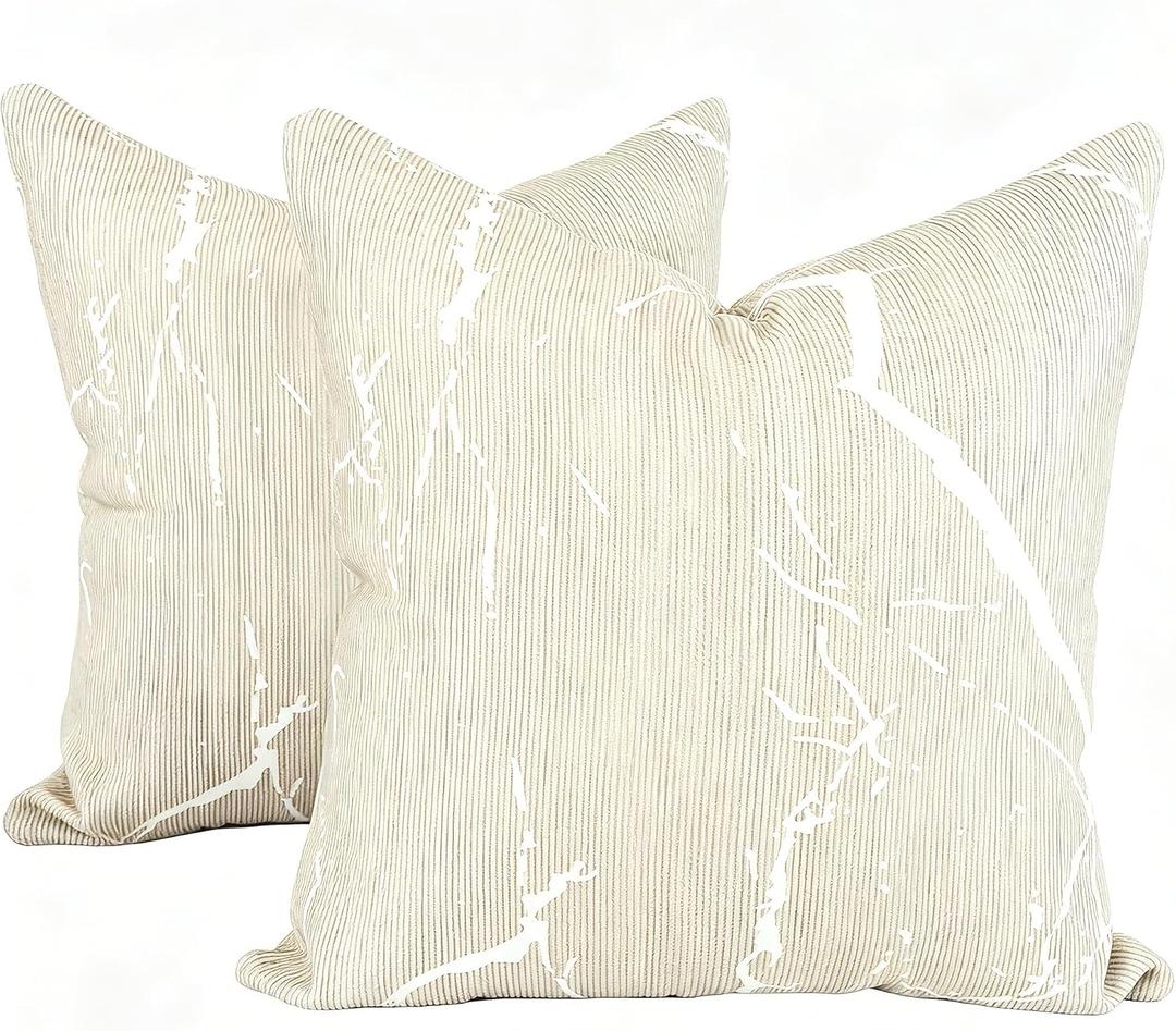 OYIMUA Soft Decorative Chenille Throw Pillow Covers Beige 20x20 Set of 2 Neutral Marble Pattern Pillow Case for Couch Sofa Bedroom Living Room Home Decor Luxury Accent Pillows