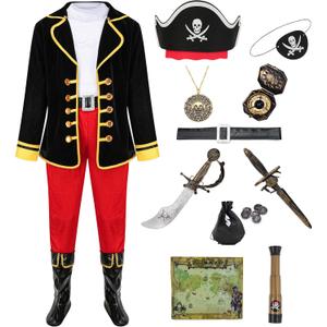 GZ-LAOPAITOU Pirate Costume for Kids Boys Deluxe Pirate Costume Set with Accessories Halloween Cosplay Party Dress Up (3-4 Years, Black)