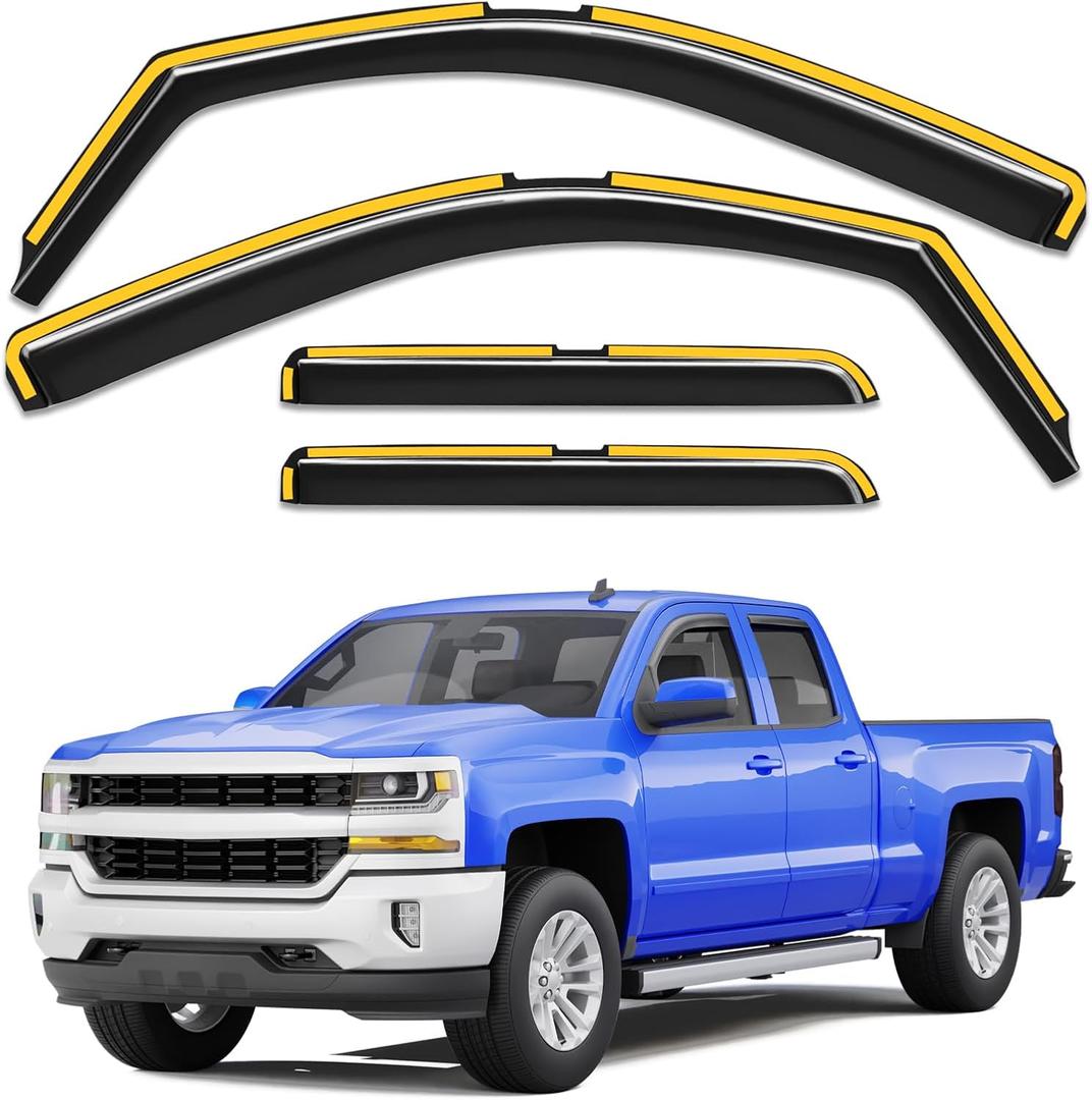 in-Channel Rain Guards Fit for Truck Chevy Silverado/GMC Sierra 2014-2018 Double Cab, Window Rain Guards Visors Vent Visors Window Deflector Vent Shades Car Accessories -4 pcs