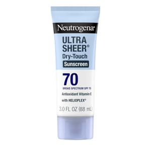 Neutrogena Ultra Sheer Dry-Touch Sunscreen Lotion SPF 70, Broad Spectrum, Water Resistant 80 Min, Oil-Free, Oxybenzone-Free, Non-Comedogenic, Matte Finish, Body Sunscreen, Travel Size 3 Fl Oz