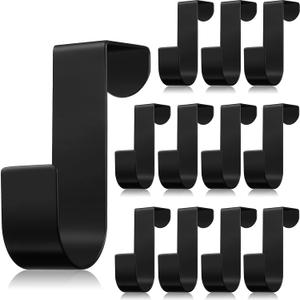 Hotop 12 Pcs Over The Cabinet Drawer Door Hooks 1.12 Inch for Hanger in The Cabinet Christmas Decoration Hooks Sturdy Metal Z Shaped Hanger Peg for Bathroom Clothes Towel(Black)