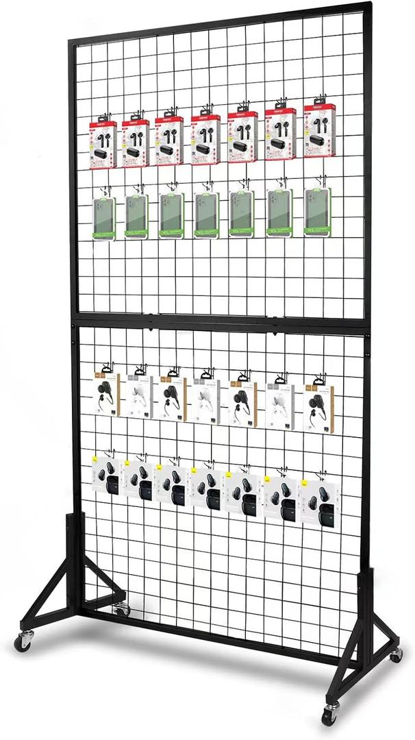 NectaCol 1 Pack 3'x 6' Two-Double Gridwall Panel Display Racks with Sturdy T-Base, Black Grid Wall Panels Display Stand, Display Rack Craft Show, Art Display Stand