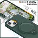 Soft Liquid Silicone Case for iPhone 15 with Magnetic Invisible Stand, Military Grade Shockproof Protection, Anti-Scratch Microfiber Lining Covers for iPhone 15, Pine Green