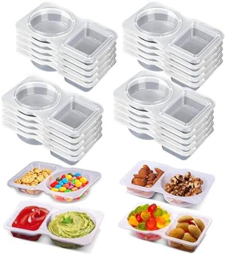 20 Sets Snack Condiment Containers with Lid, Disposable Double 2 compartments Dipping Container Refrige, Reusable Takeaway Sauce Dip Case Storage for Outdoor Sampling Travel Picnic Take-out (20) Pack Of 2