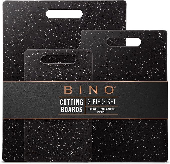 BINO Cutting Board - 3-Piece Chopping Boards | BPA-Free Plastic, Durable, Multipurpose, Dual-Sided, Dishwasher Safe, Easy to Clean | Charcuterie Accessories | Home & Kitchen Utensils | Black Granite