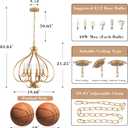 6 Lights Gold Farmhouse Chandelier for Dining Room,19.68" Large Modern Vintage Rustic Adjustable Gold Chandelier Pendant Light Fixtures for Kitchen Island Living Room Entryway Hallway Foyer Bedroom