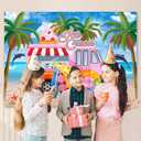 Truck Shop Ice Cream Backdrop Ocean Seaside Summer Backdrop for Birthday Party Pink Car Palm Leaf Ice Cream Banner Aloha Theme Birthday Photography Background Decorations 7x5Ft (S2)