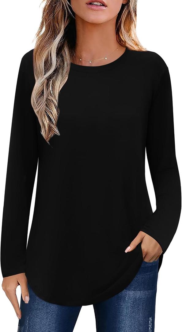 Elesomo Womens Shirts Casual Crew Neck Short/Long Sleeve Tunic Tops Tees XL