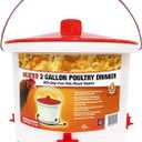 Farm Innovators Heated Waterer with Lid, 60W Hanging Water Dispenser - 2 Gallon Poultry Drinker Bucket with Red Top for Chickens, Turkeys, and Geese