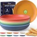 HOTEC 8-Pack 10inch BPA Free Unbreakable Deep Dinner Plates, Wheat Straw Plastic Plates Dishwasher Safe Kitchen Plates Dinnerware Multicolor