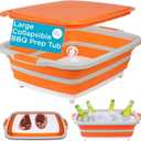 BIRDROCK HOME Collapsible Food Prep & Cutting Board and Grill Caddy Tub with Colander & Lid | Multifunctional Kitchen Vegetable Washing Basket | Silicone Dish Tub for BBQ, Picnic, Tailgate and Camping, Large