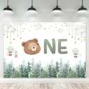 Riyidecor Bear One 1st Birthday Kids Children Backdrop Baby Shower Hot Air Balloons 5Wx3H Feet Polyester Fabric Misty Green Cloud Star Photography Background Cute Table Decor Banner Studio Photo Shoot