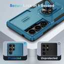 Compatible with Samsung Galaxy S25 Ultra Case Built in Slide Camera Lens Cover+Screen Protector+Ring Holder,Heavy Duty Shockproof Full Body Phone Cover,2025 Blue