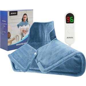 Heating Pad for Neck and Shoulders and Back - Weighted Heating Pad for Neck and Shoulders - Shoulder Heating Pad Gifts for Women Men Mom Dad - 10 Heat Settings and 6 Timers Auto Off (Blue)