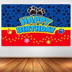 2 x Dog Paw Birthday Backdrop, 59.1x39.4in Cartoon Dog Themed Backdrop for Boys Girls Party Decorations Baby Shower Photo Banner Props