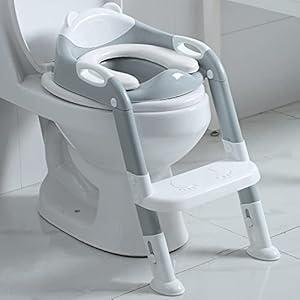 Toddlers Potty Training Toilet Seat Boys Girls, Kids Potty Training Seat Step Stool Ladder, Fedicelly Potty Chair (Gray/White)