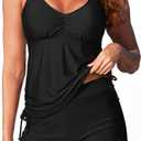 Tempt Me Two Piece Tankini Swimsuits for Women Tummy Control Bathing Suit with Shorts Athletic Swimwear M
