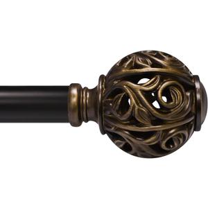 1 Inch Curtain Rod For Windows 66 to 120 Inches, Heavy-Duty Adjustable Decorative Curtain Rod With Rattan Leaf Hollow Finials For Bedroom And Living Room Bronze